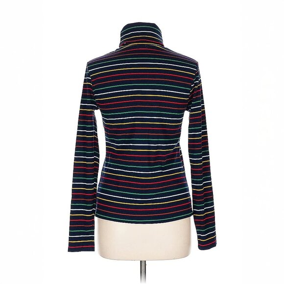 NWOT La Ligne Navy Blue / Multicolored Striped Ribbed Turtleneck - Picture 2 of 6